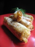«Канеллони» из лука-порея с рисом и креветкой